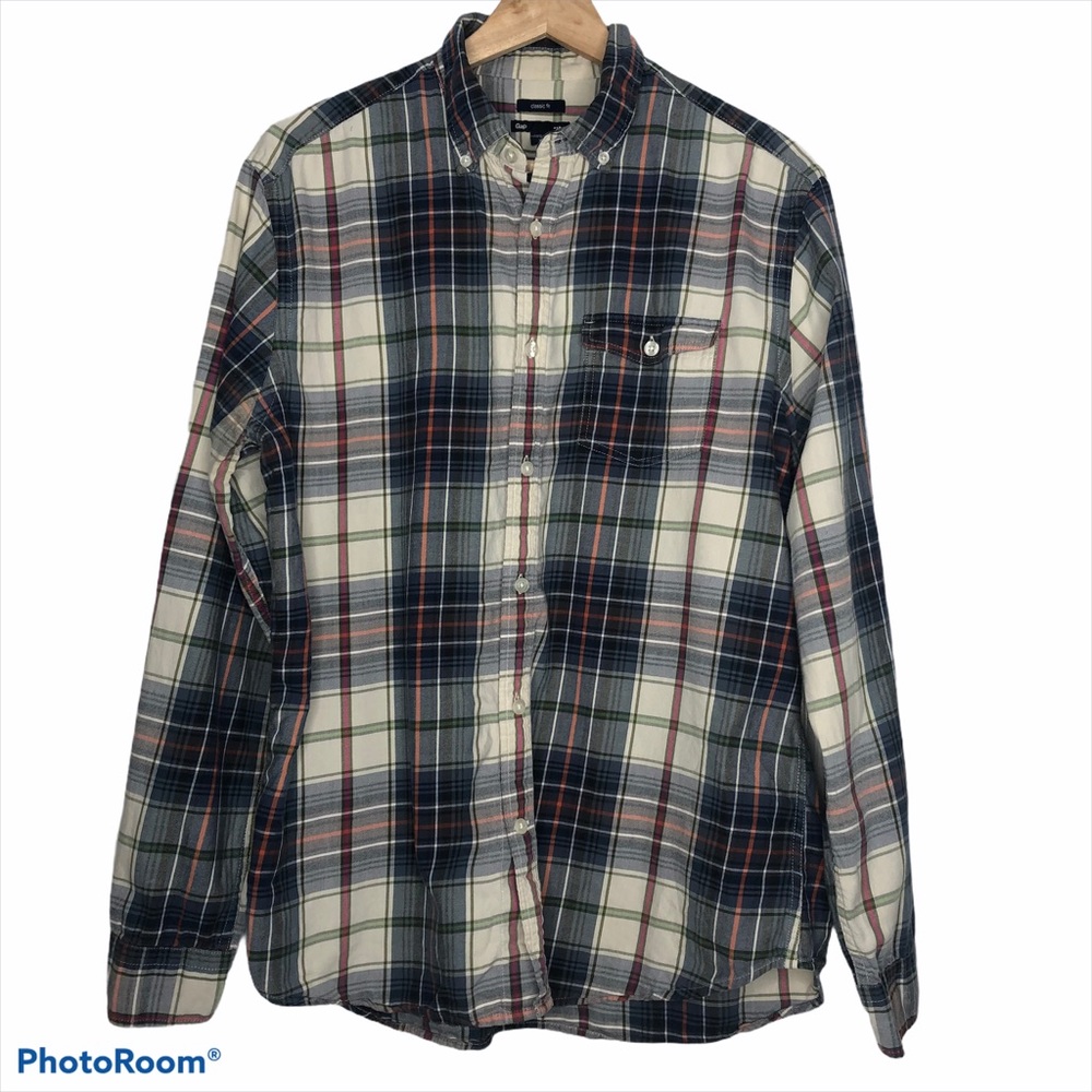 GAP Plaid Button Up Shirt Blue White Red Plaid Large